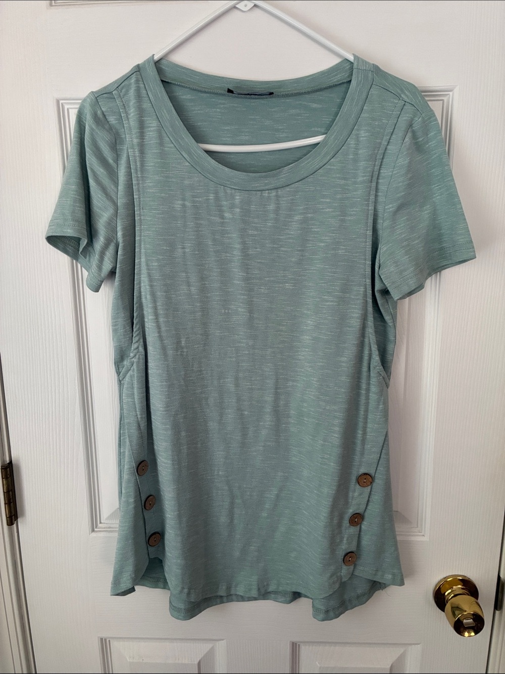Women's Short Sleeve Button-Accent Tee in Sage Green